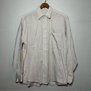 Valentino UOMO Beige White Textured Pinstripe Button Down Dress Shirt Neck Sz 16